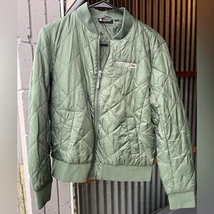 Green Quilted Bomber Jacket